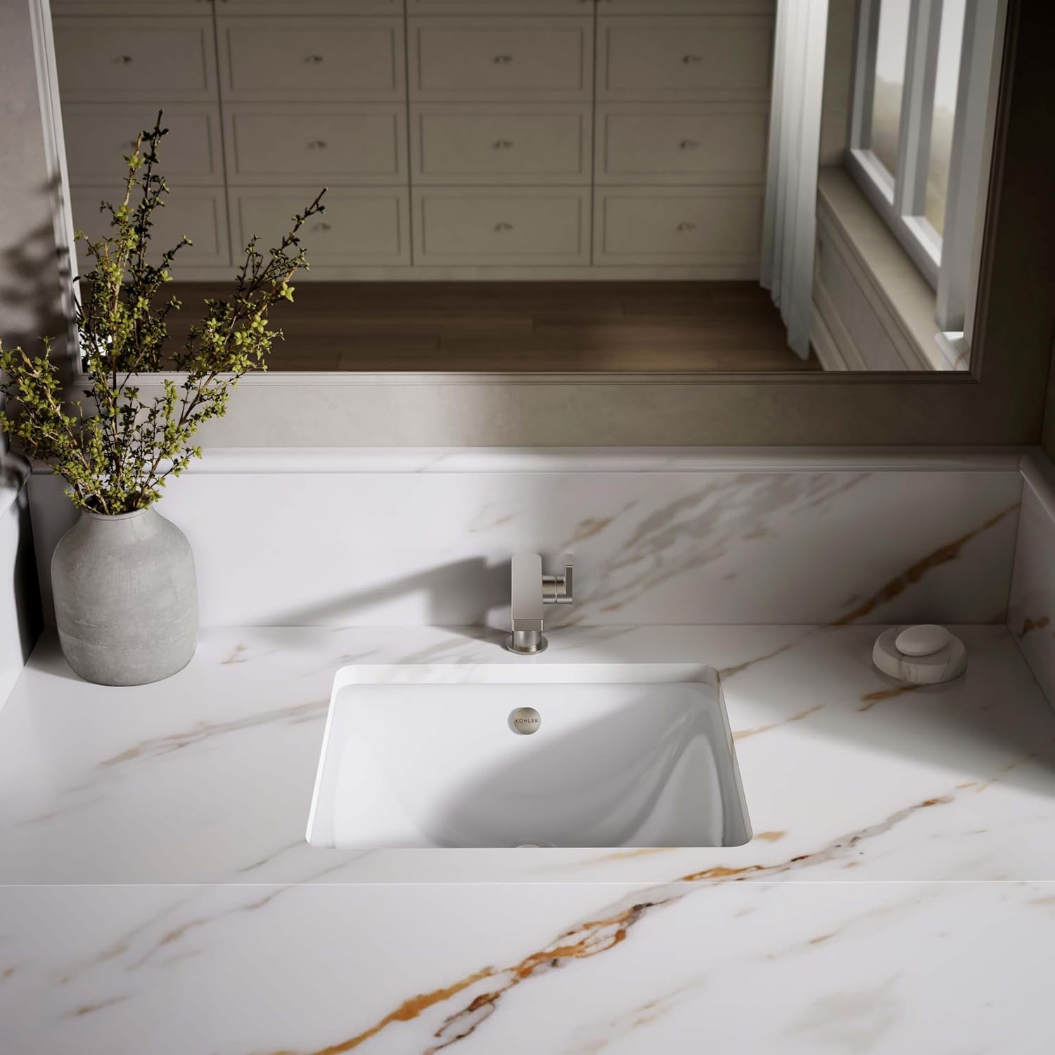 Kohler K-5400-0 Iron Plains Dual-Mount Bathroom Sink, White, 20.56