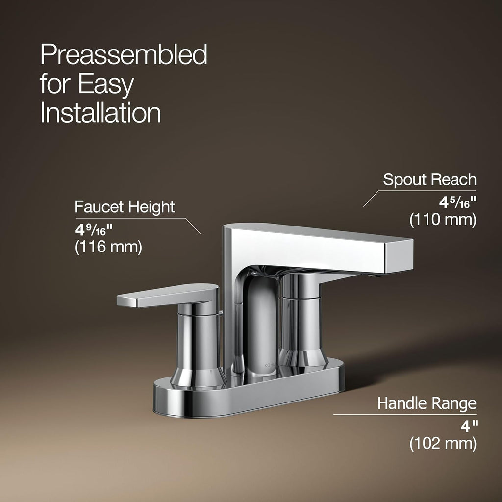 Kohler 97031-4-CP Taut® Centerset Bathroom Sink Faucet, 1.2 gpm, Polished Chrome