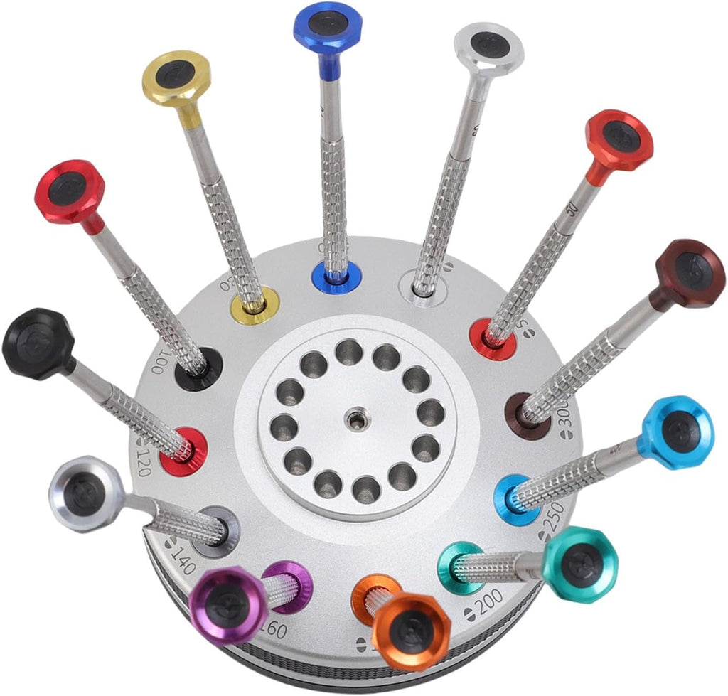 AYNEFY 12Pcs Watchmakers Screw Driver Set,Stainless Steel Flat PH Head Watch Repair Installation Disassembly Screw Driver Bits On Rotating Stand for Eyewear Jewelry
