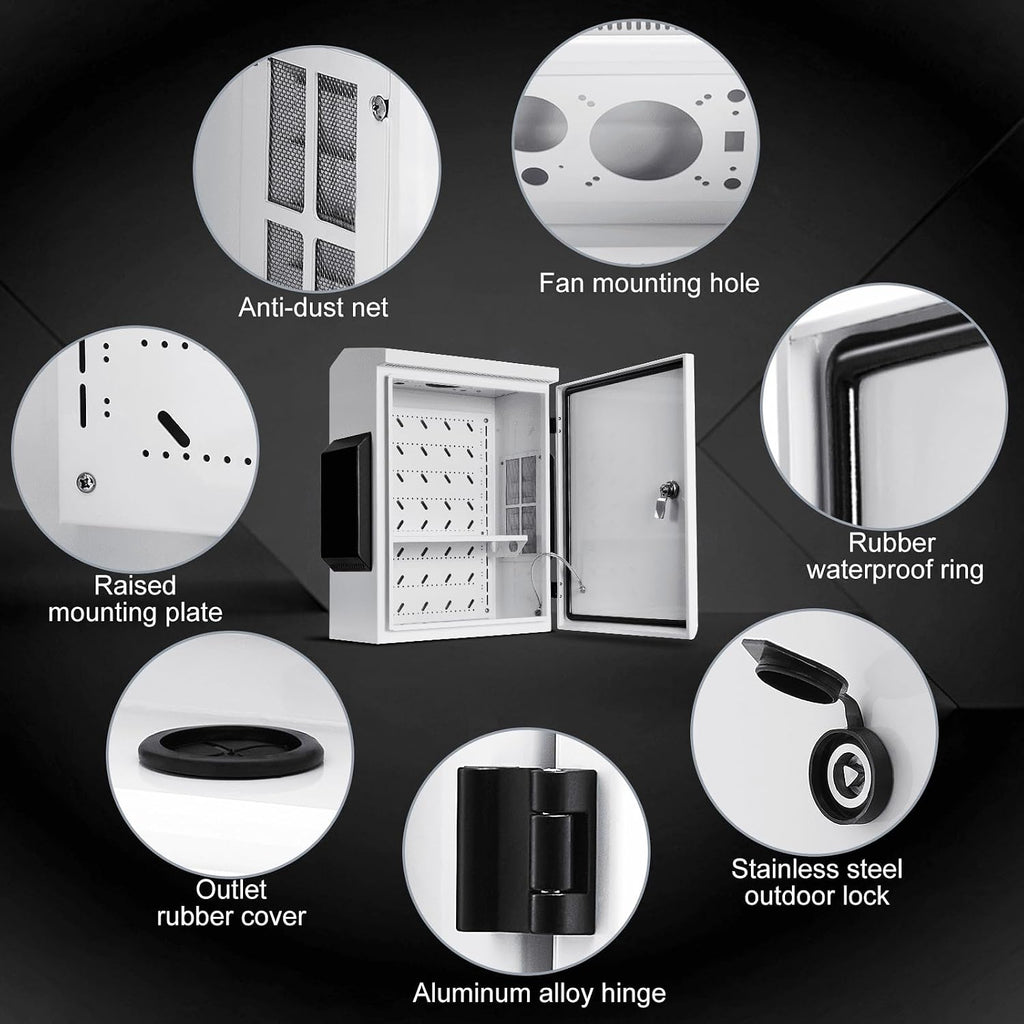 Outdoor Electrical Box, Cold-Rolled Steel Plate, Aluminum Alloy Back Beam, One-Piece Ventilation Design, IP65 Waterproof, Wall/Pole Mounted (15.7' x 11.8' x 5.9')