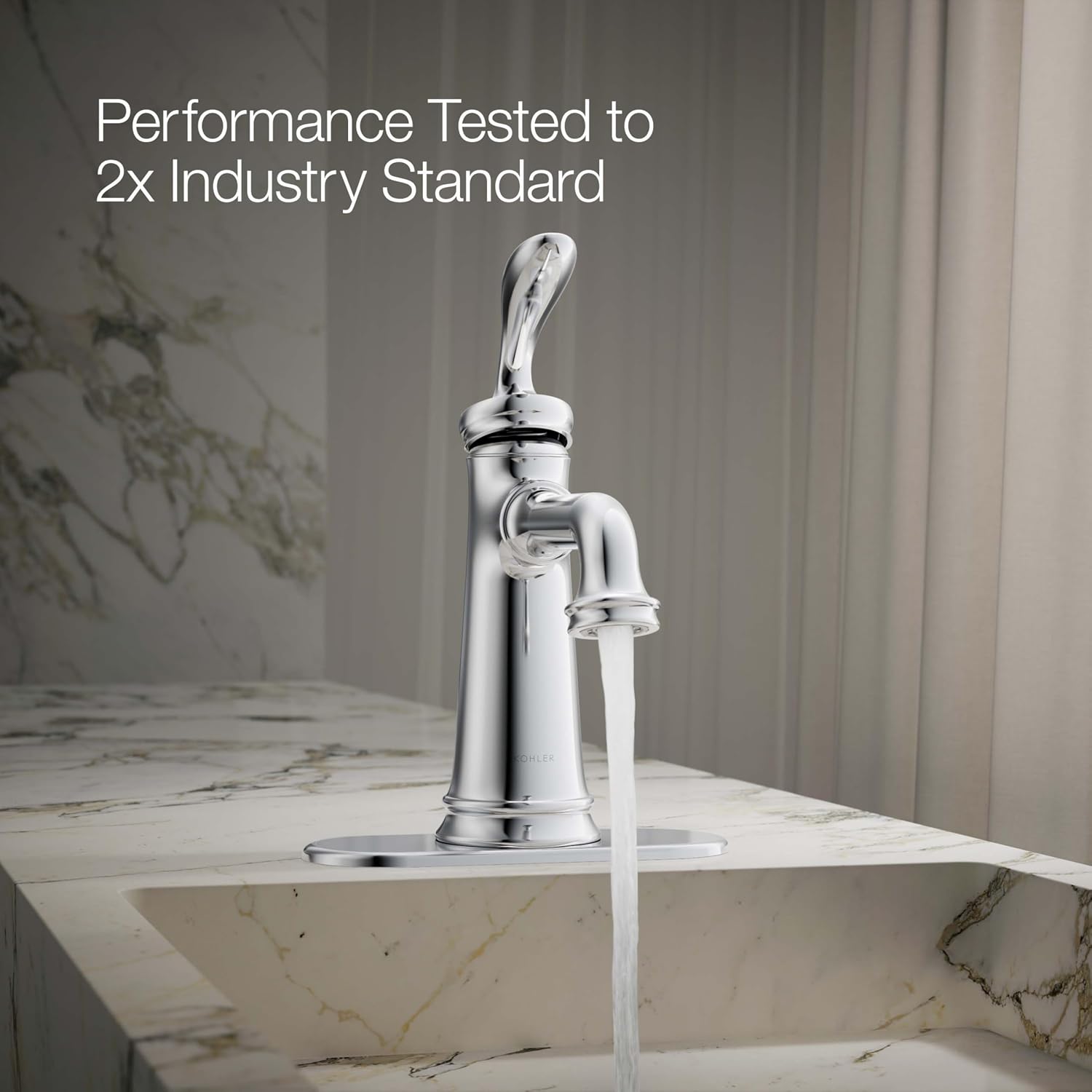 KOHLER 27379-4K-CP Bellera Single Handle Bathroom Faucet with Pop-Up Drain Assembly, One Hole Bathroom Sink Faucet, 1.0 gpm, Polished Chrome