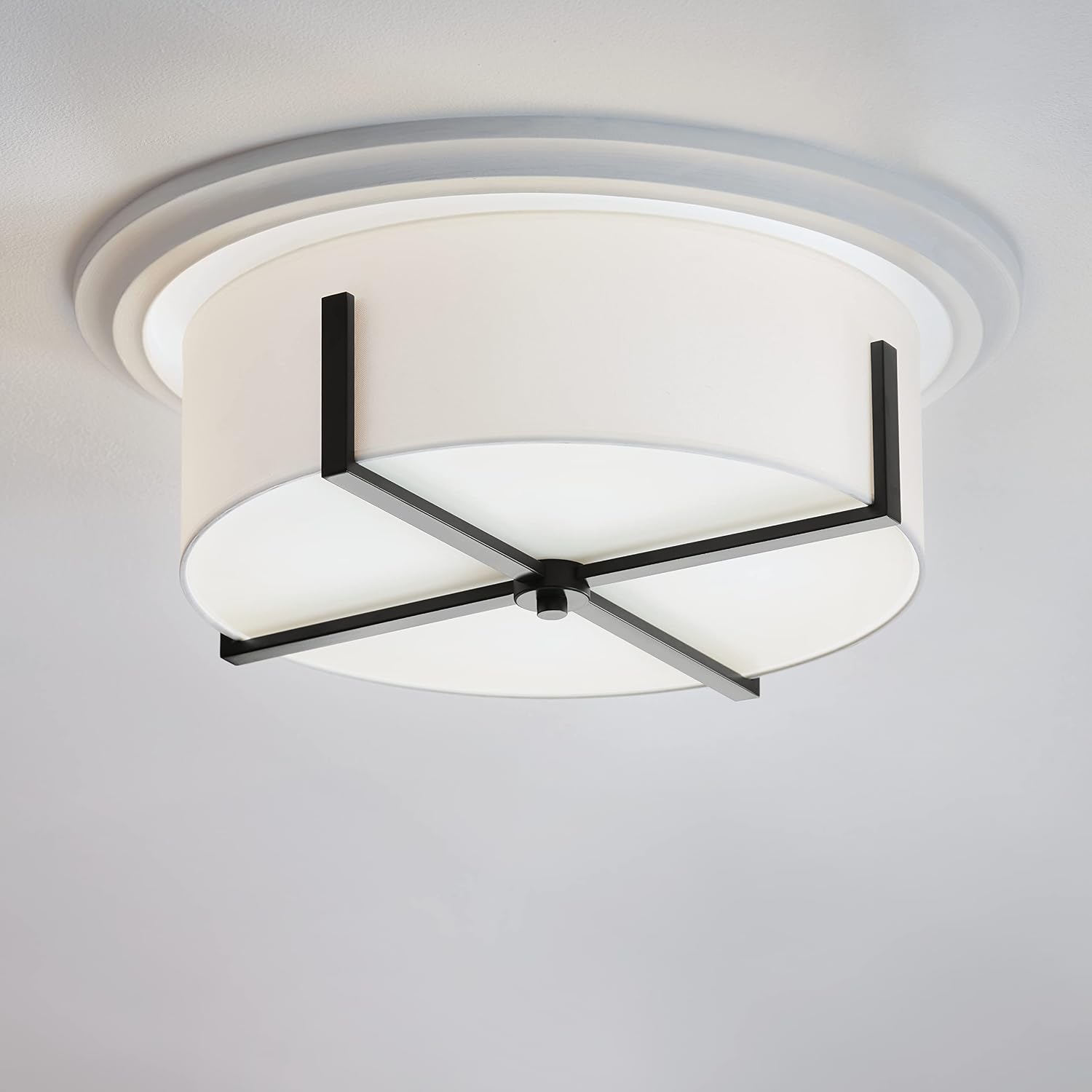 Kichler Malen 52594BK Flush Mount 4-Light 20˝ with White Fabric Shade in Black