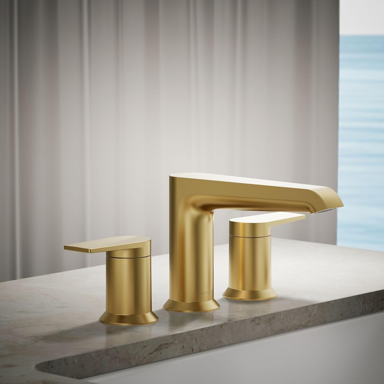 KOHLER K-T25740-4-2MB Hint Two-Handle Deck-Mount Bath Faucet Trim, 10.0 GPM, Minimalist Design, Corrosion Resistant, Vibrant Brushed Moderne Brass