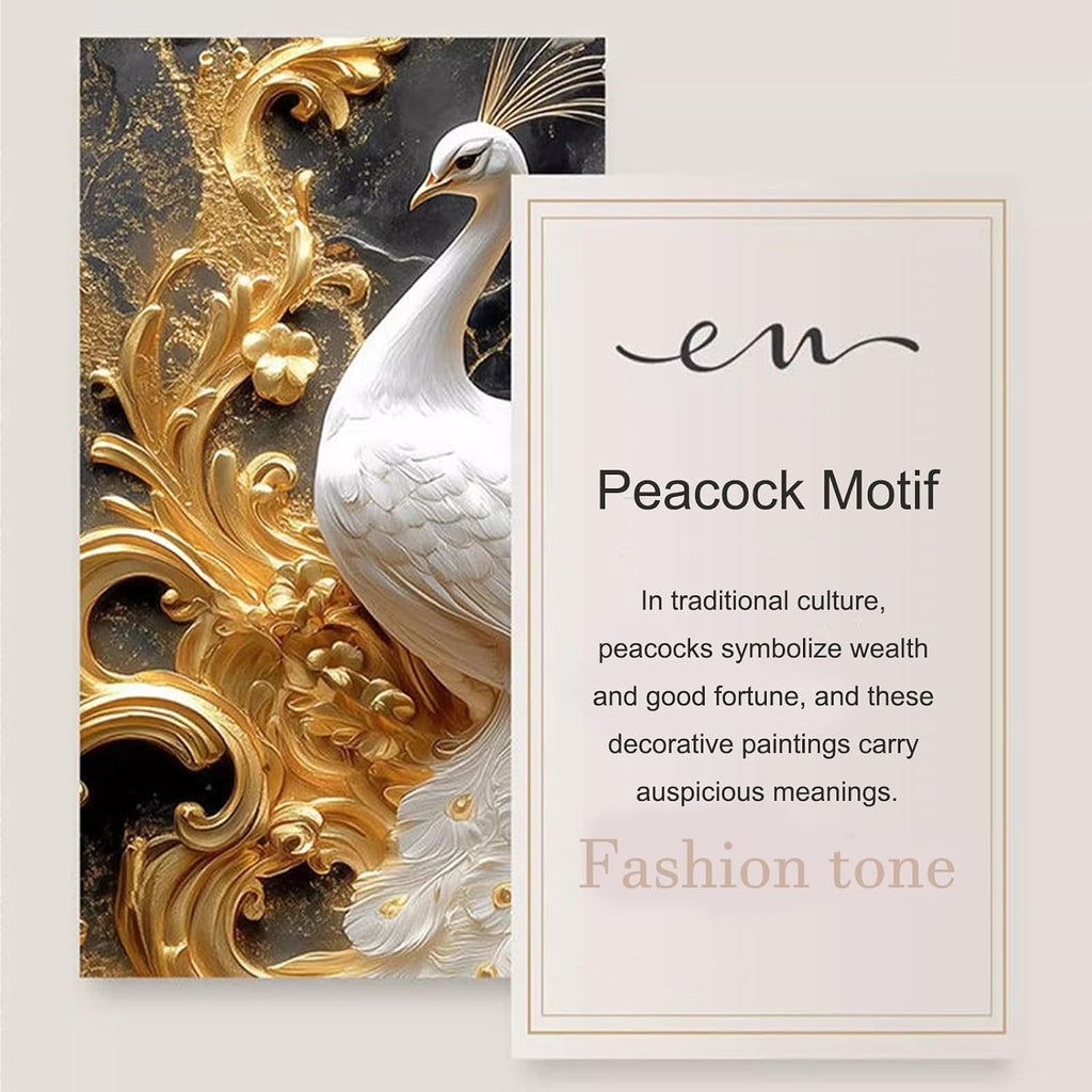 JHDXL Fuse Box Cover, Modern Meter Box Decorative Painting, Peacock Wall Fresco with Metal Picture Frame, for Living Room, Entrance Hall, Corridor(Gold1,50 * 100cm/19.7 * 39.4in)