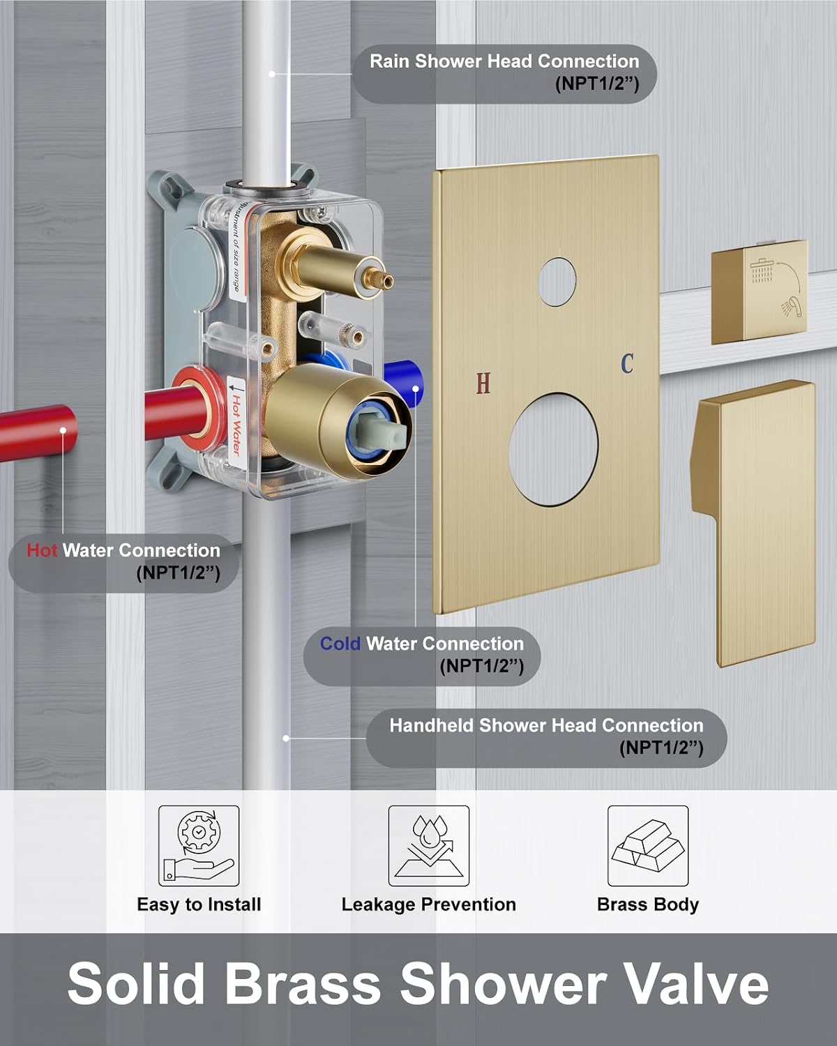 Aolemi Shower System with Rainfall Shower Head and Handheld Wall Mount,High Pressure Shower Faucet Set Fixture Combo with 2 in 1 Handheld Spray Rough-in Valve,12 Inch Shower Head Brushed Gold