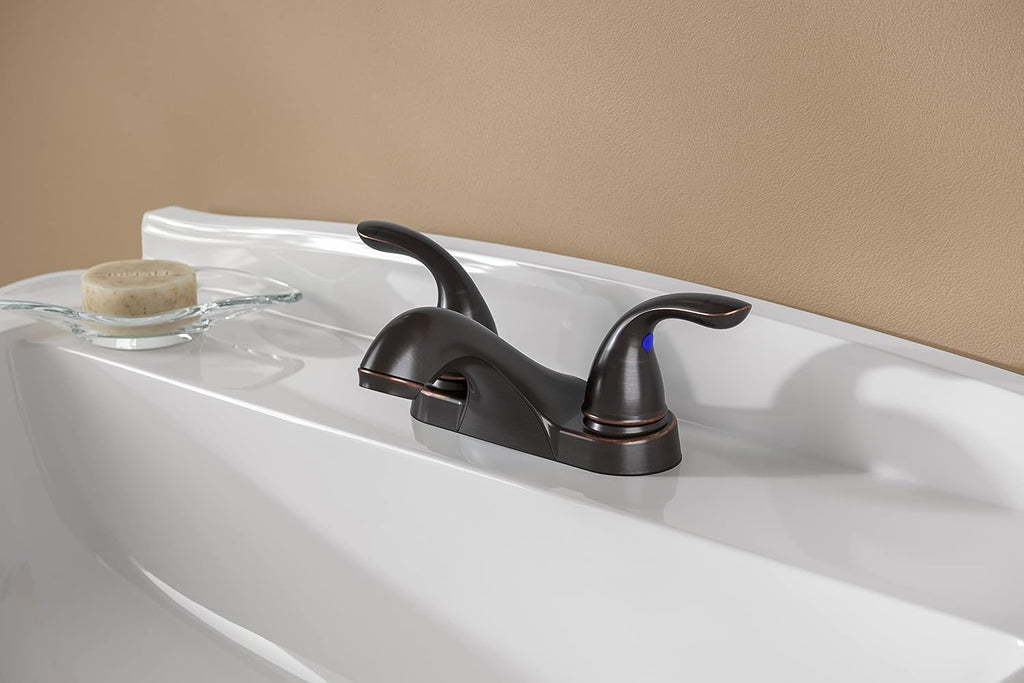 Pfister LG142800Y Pfirst Series Single Control 4 Inch Centerset Bathroom Faucet in Tuscan Bronze, Water-Efficient Model