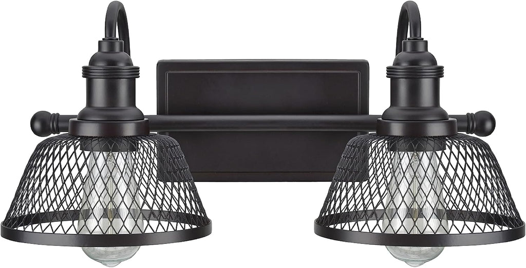 Aspen Creative 62094, Two-Light Metal Bathroom Vanity Wall Light Fixture, 17' Wide, Transitional Design in Bronze with Metal Mesh Shade