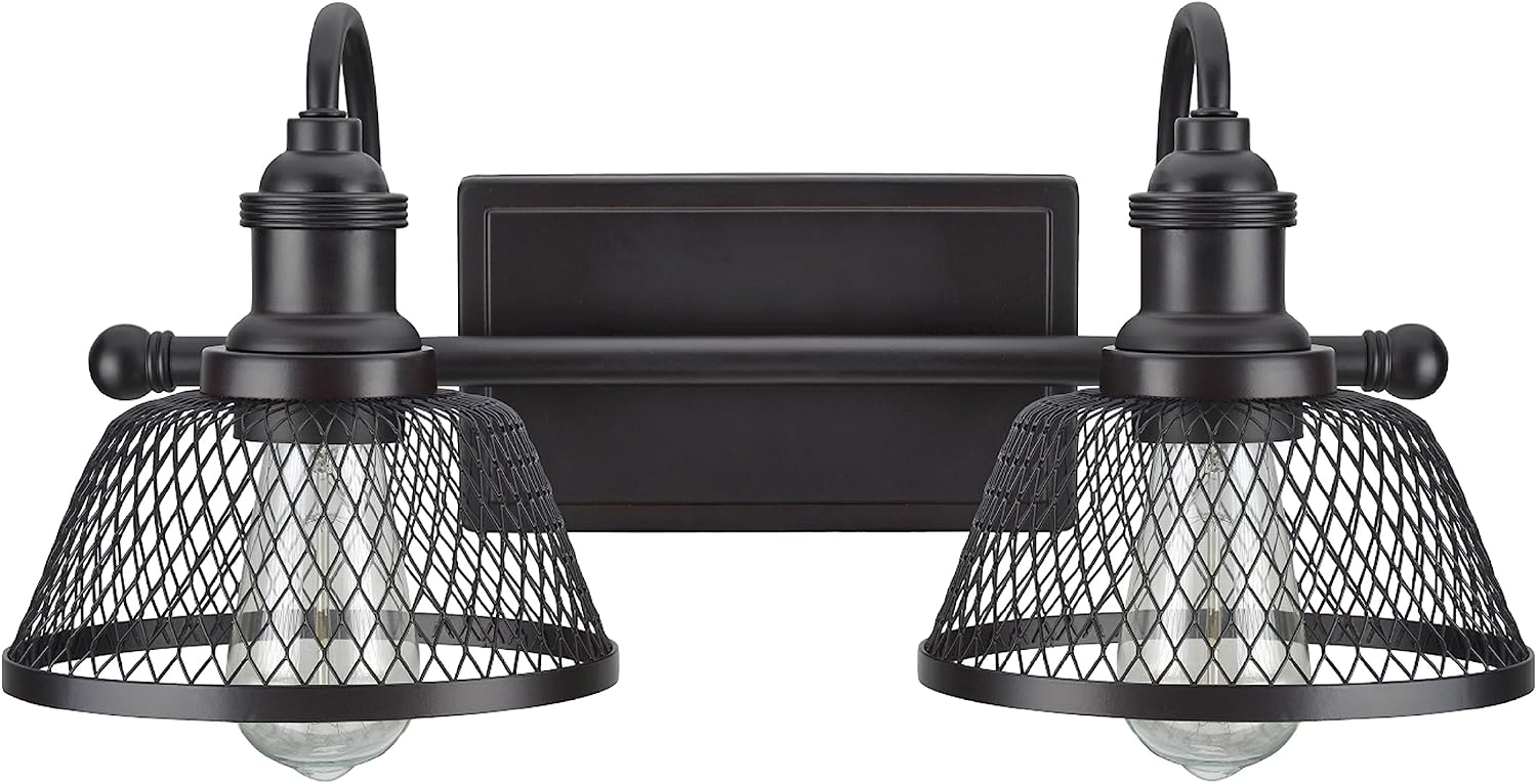 Aspen Creative 62094, Two-Light Metal Bathroom Vanity Wall Light Fixture, 17' Wide, Transitional Design in Bronze with Metal Mesh Shade