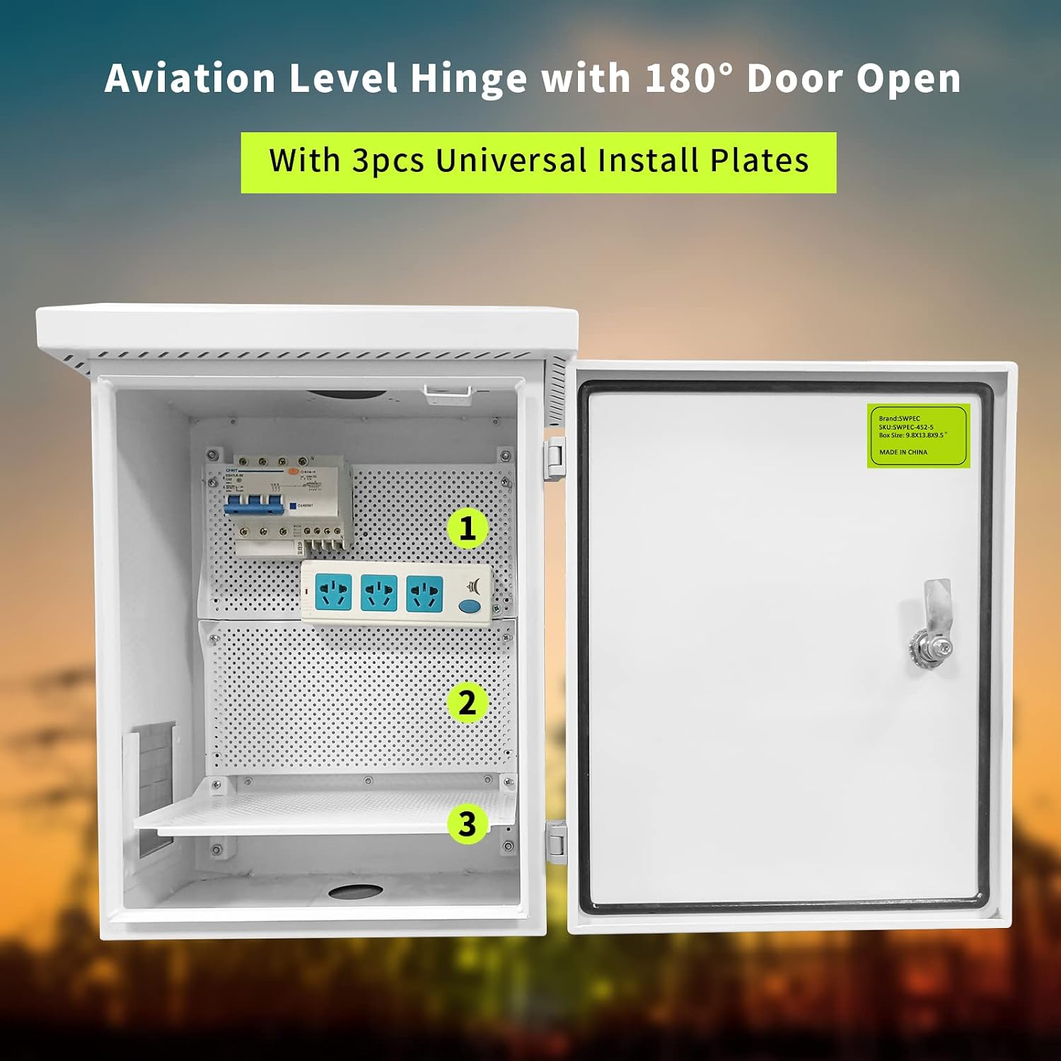 Metal Outdoor Enclosure with Rain Hood Electrical Box Weatherproof WiFi/Network Enclosure Breaker Box with Fan-Vent Design Cable Project Cabinet with Mounting Track Hole in Back 16X20X10
