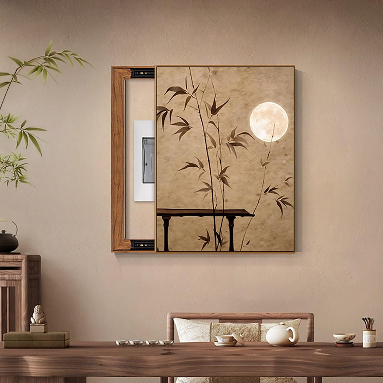 Decorative Fuse Box Cover, Wall Mounted Electrical Panel Cover, Hide Paintings Wall Art with Frame, Oriental Elegance Style, Easy Installation(Brown 10,45 * 55cm/17.7 * 21.6in)