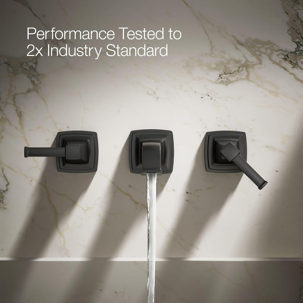 KOHLER T26432-4-BL RIFF Widespread wall-mount bathroom sink faucet trim, Matte Black