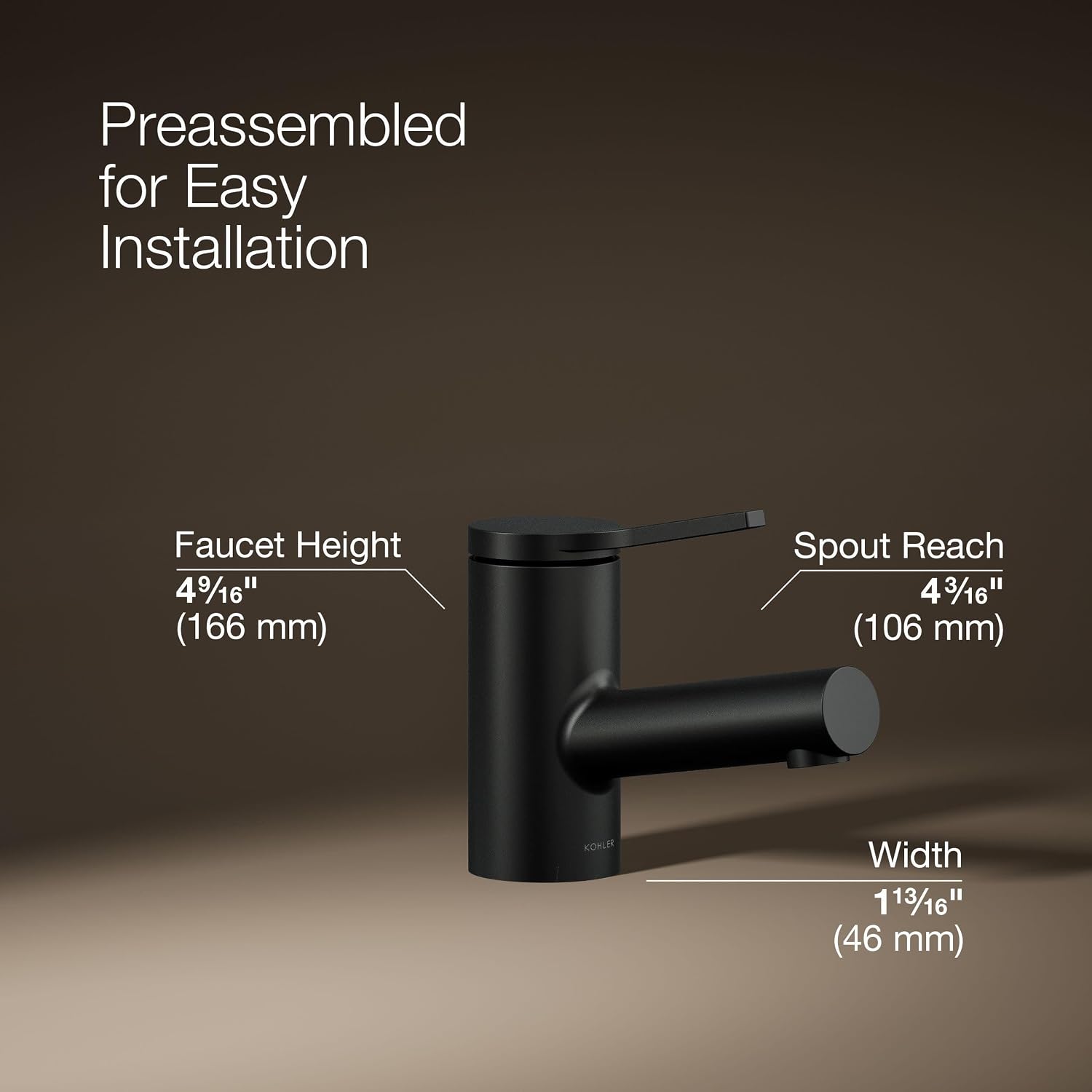 Kohler K-33590-4-BL Elate® Short Single-Handle Bathroom Sink Faucet, Bathroom Faucets, 1.2 GPM, Matte Black