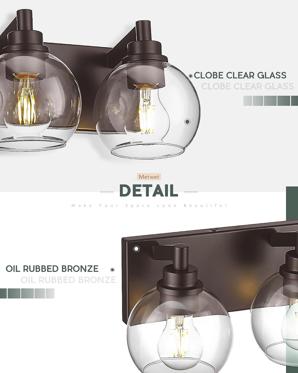 5-Light 32' Bathroom Vanity Light Over Mirror with Globe Glass | Oil Rubbed Bronze Bathroom Light Fixtures with Clear Glass Shade, Modern Sconces Wall Lighting, VL195-ORB-5