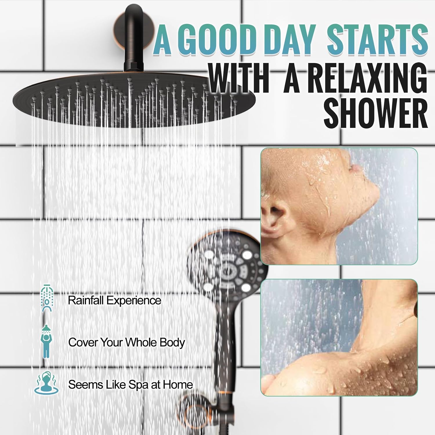 SR SUN RISE Shower Faucet - 12 Inch Multifunctional High Pressure Shower Head System with Handheld Shower Head Fixtures - Valve Included - Oil Rubbed Bronze