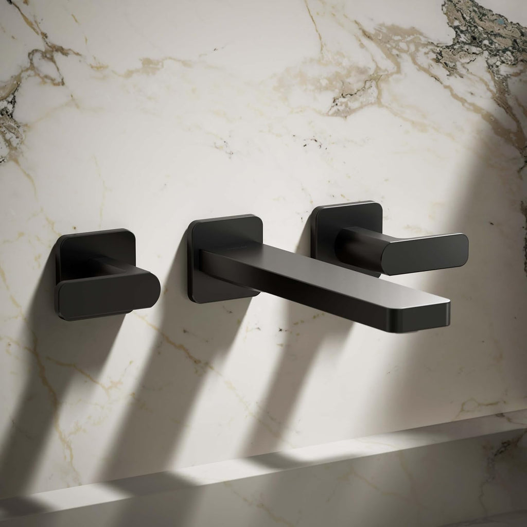 KOHLER T27120-4-BL Parallel® Wall-mount bathroom sink faucet trim, Matte Black