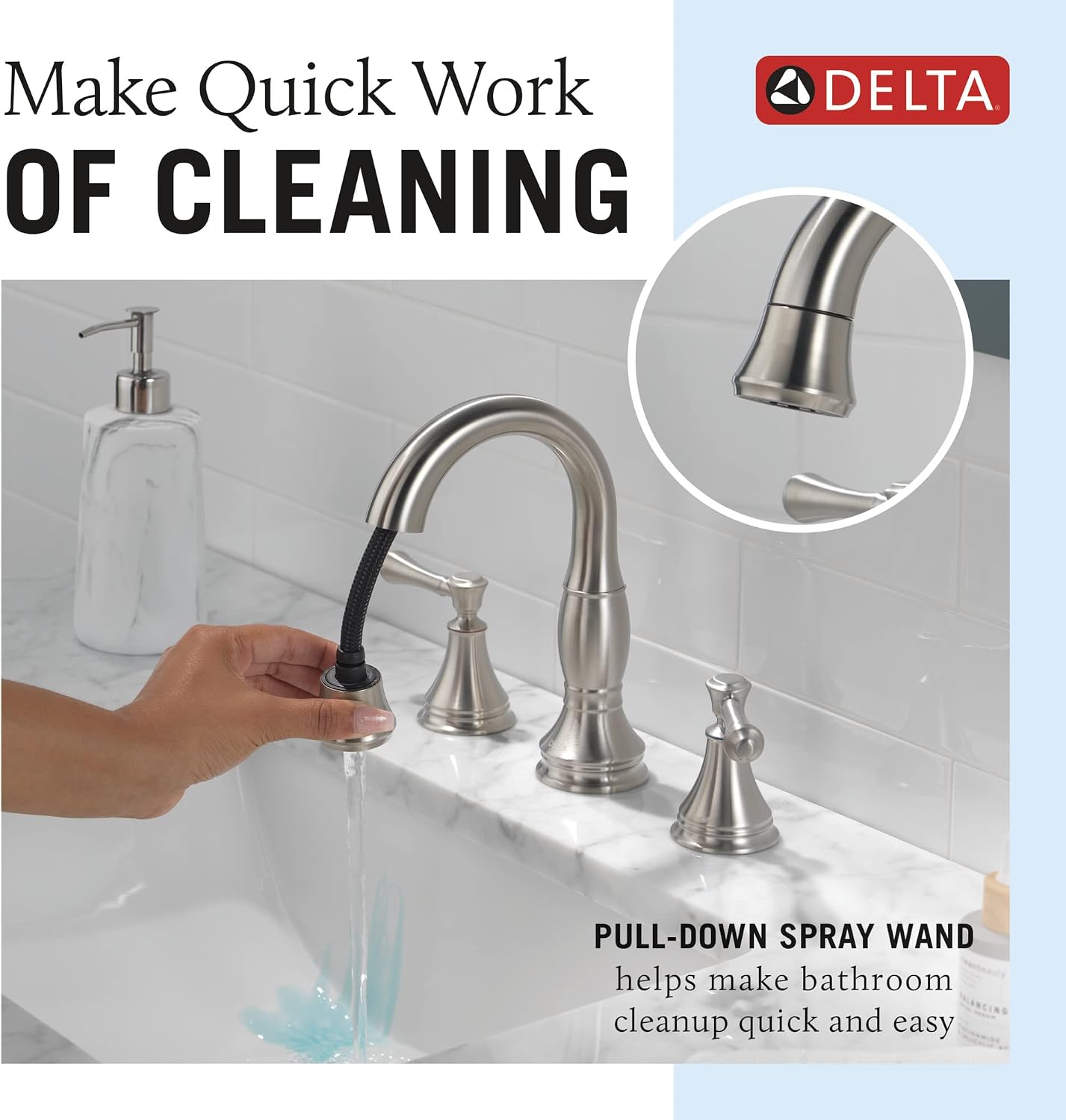 Delta Faucet Cassidy Pull Down Bathroom Faucet, Bathroom Pull Out Faucet, Brushed Nickel Widespread Bathroom Faucet 3 Hole, Bathroom Sink Faucet with Magnetic Docking, Stainless 3597-SSPD-DST