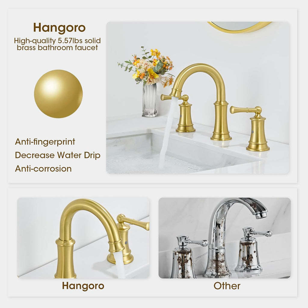 Sink Bathroom Fauce Solid Brass, Complete with Pop-Up Drain Assembly and cUPC Supply Lines for Widespread Vanity, Lavatory, and RV Sinks