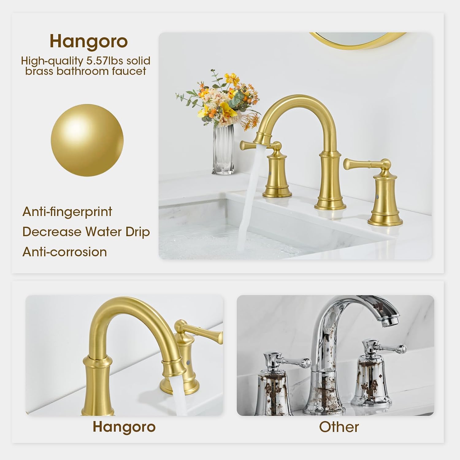 Sink Bathroom Fauce Solid Brass, Complete with Pop-Up Drain Assembly and cUPC Supply Lines for Widespread Vanity, Lavatory, and RV Sinks