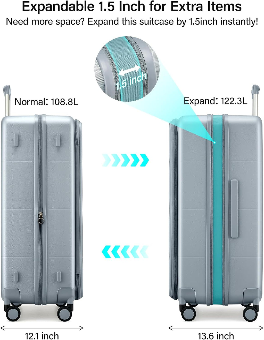 MILADA 28 Inch Large Checked Luggage, Expandable Hardshell Suitcase with 360° Spinner Wheels & TSA Lock, Durable Extra Large Rolling Trunk for Travel, International Vacation, Grey