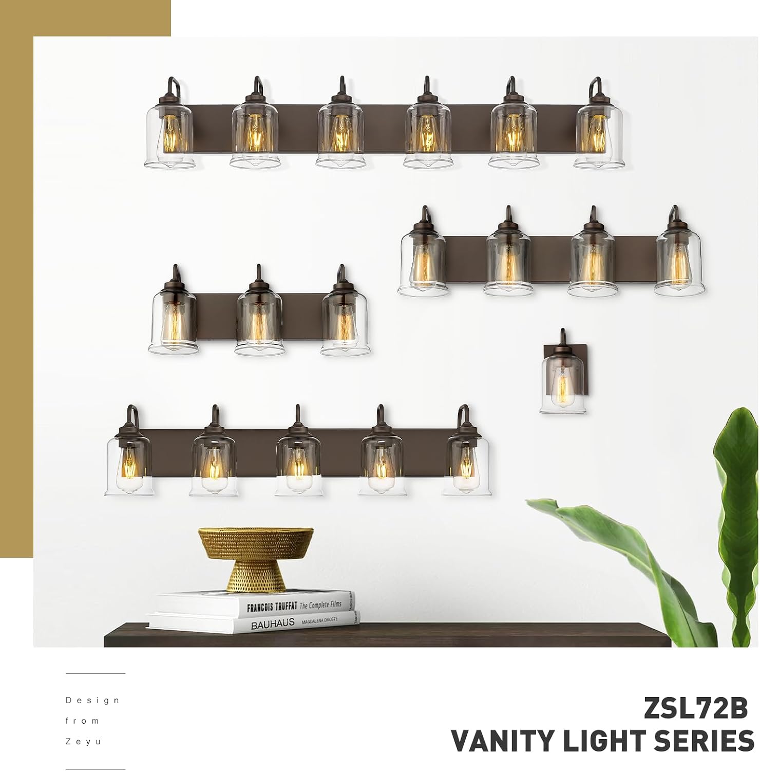 zeyu 28.5' Oil Rubbed Bronze Bathroom Light Fixtures, 4-Light Farmhouse Vanity Wall Lights with Clear Glass Shade, ZSL72B-4W ORB