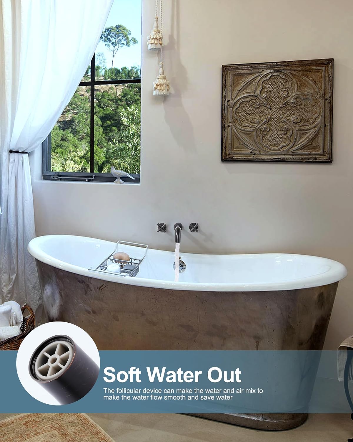 ARCORA Wall Mount Tub Filler: Oil Rubbed Bronze Bathtub Faucet Long Spout Reach 2 Cross Handles Tub Faucet with Brass Rough in Valve Included