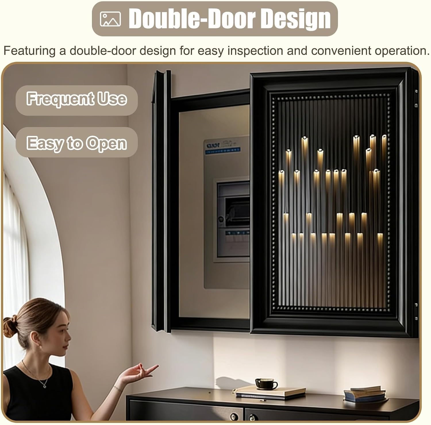 Double Doors Electrical Panel Cover for Decorative Wall, Hide Fuse Box Plate for Consumer Unit Box/Junction Box, Plastic Breaker Box Covers(E,60x45cm(23 5/8x17 3/4in))