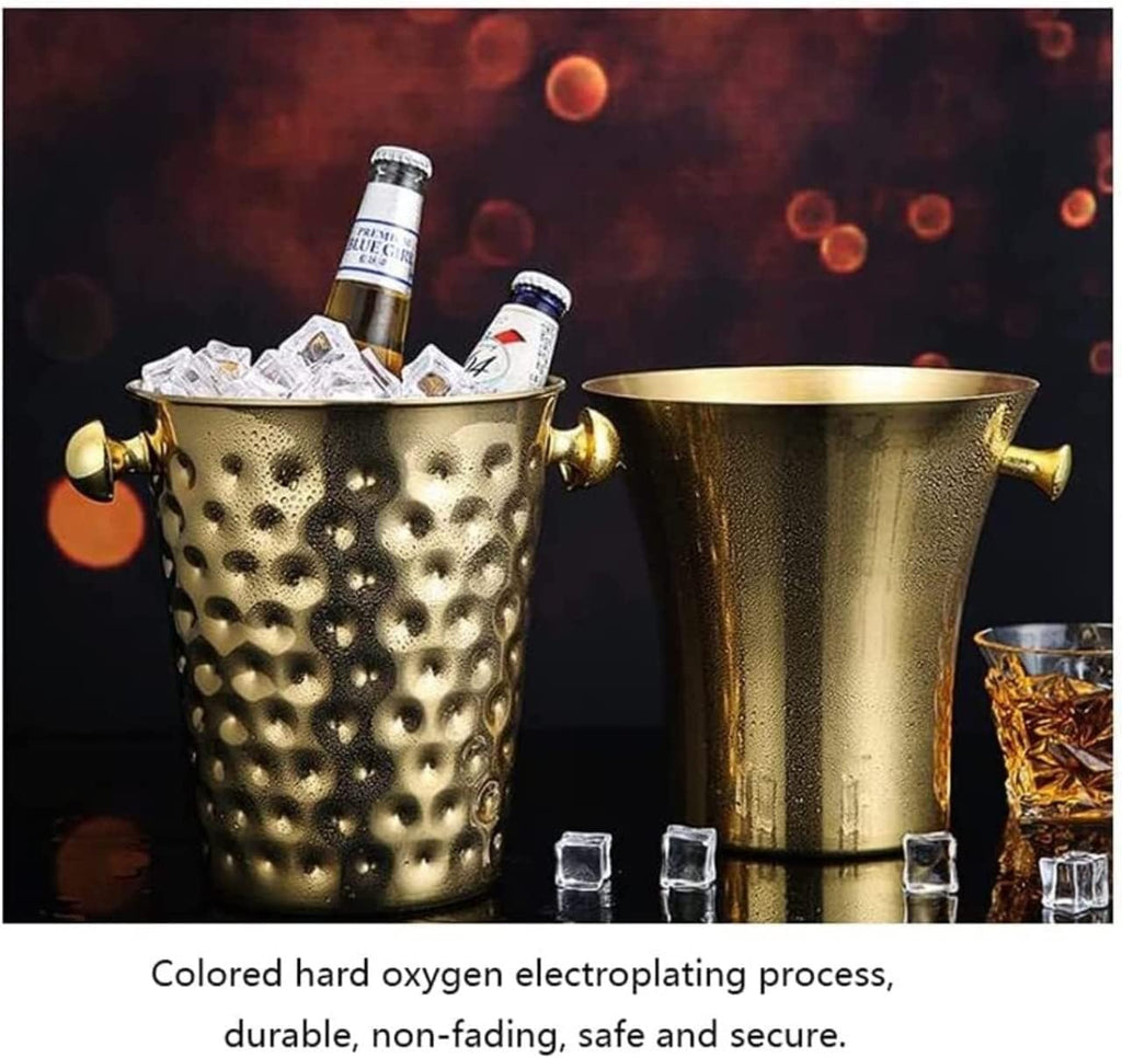 Ice Bucket Stainless Steel Ice Bucket for Bars Chilled Drinks Champagne Cooler for Parties(Gold)