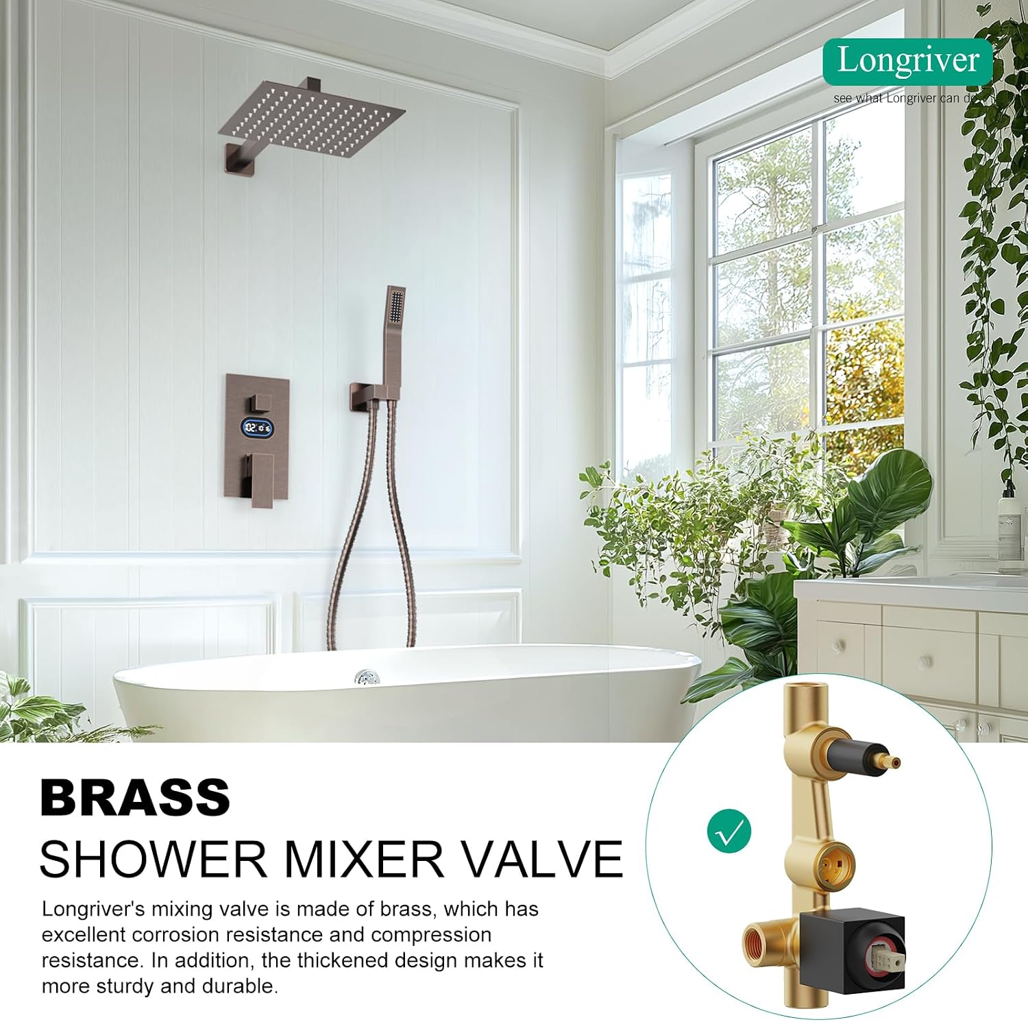 Longriver Shower Faucet Set with Hydro Power Temperature Display, Shower System 10 Inch Shower Head with Handheld Spray, Wall Mounted Shower Fixtures with Shower Valve and Trim Kit, Oil Rubbed Bronze