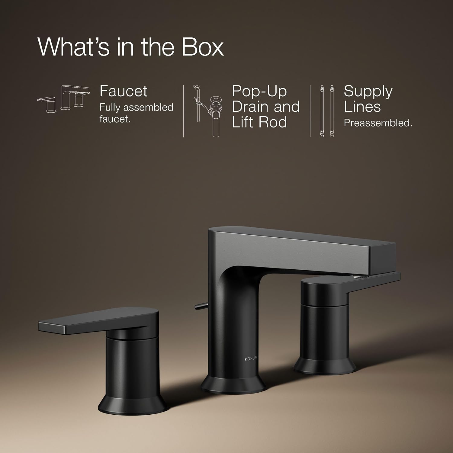 Kohler K97100-4-BL Taut 1.2 GPM Widespread Bathroom Faucet with Pop-Up Drain Assembly Matte Black