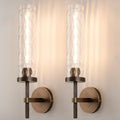19.5' Knurled Brass Wall Sconces Set of 2, Bronze Bathroom Vanity Light Fixtures with Water Ripples Glass Tube, Modern Lamp Lighting for Bedroom, Living Room, Hallway, Staircase, Mirror, Kitchen