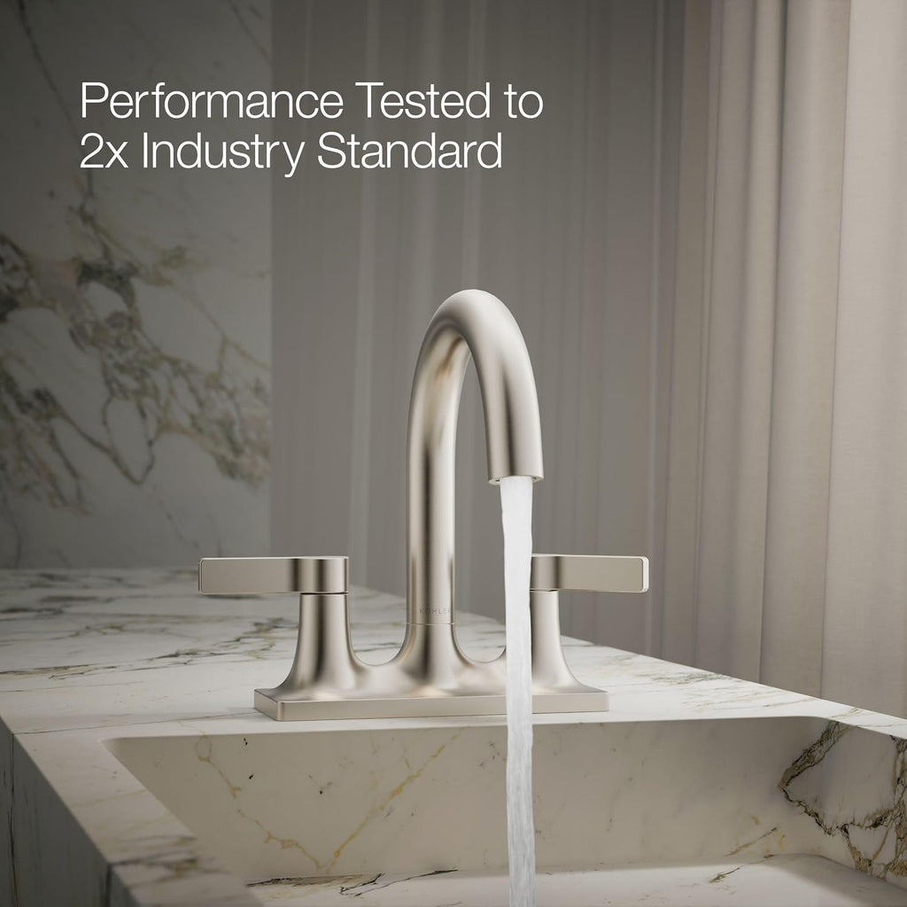 KOHLER K-28124-4-BN Venza® Centerset Bathroom Sink Faucet, 3-Hole, 1.2 GPM, Easy Installation, Corrosion Resistant, Vibrant Brushed Nickel