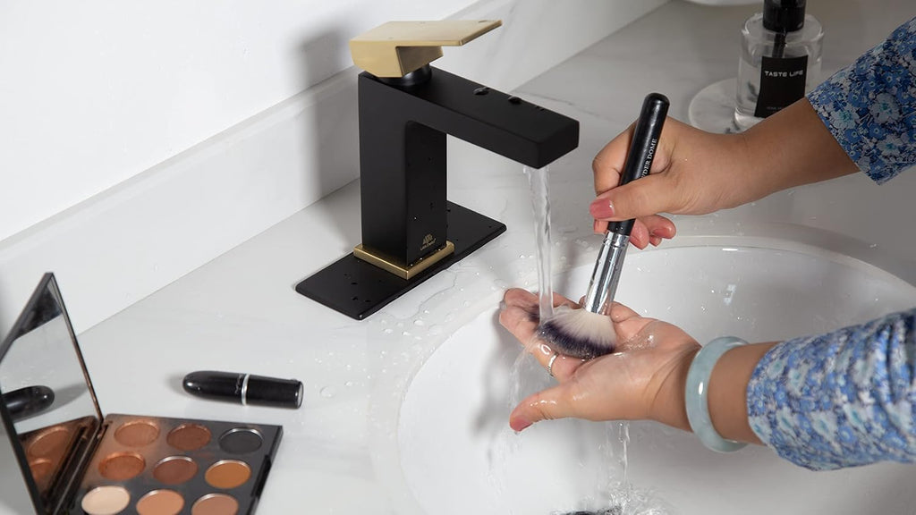Lava Odoro Black and Gold Bathroom Faucet, Brass Single Hole Bathroom Sink Faucet Single Handle with Drain Assembly, Deck Plate Included, BF307-GB