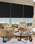 Graywind Smart Coupled Roller Shades Compatible with Alexa Google Custom Size Extra Large Motorized Blinds for Windows(Black)