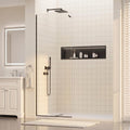36' W x 76' H Frameless Shower Glass Panel, 3/8' w/Coat Hook, Matte Black | Fixed Shower Screen;Coat Hook;SGCC Tempered Glass;Easy Clean Coating;Aluminum