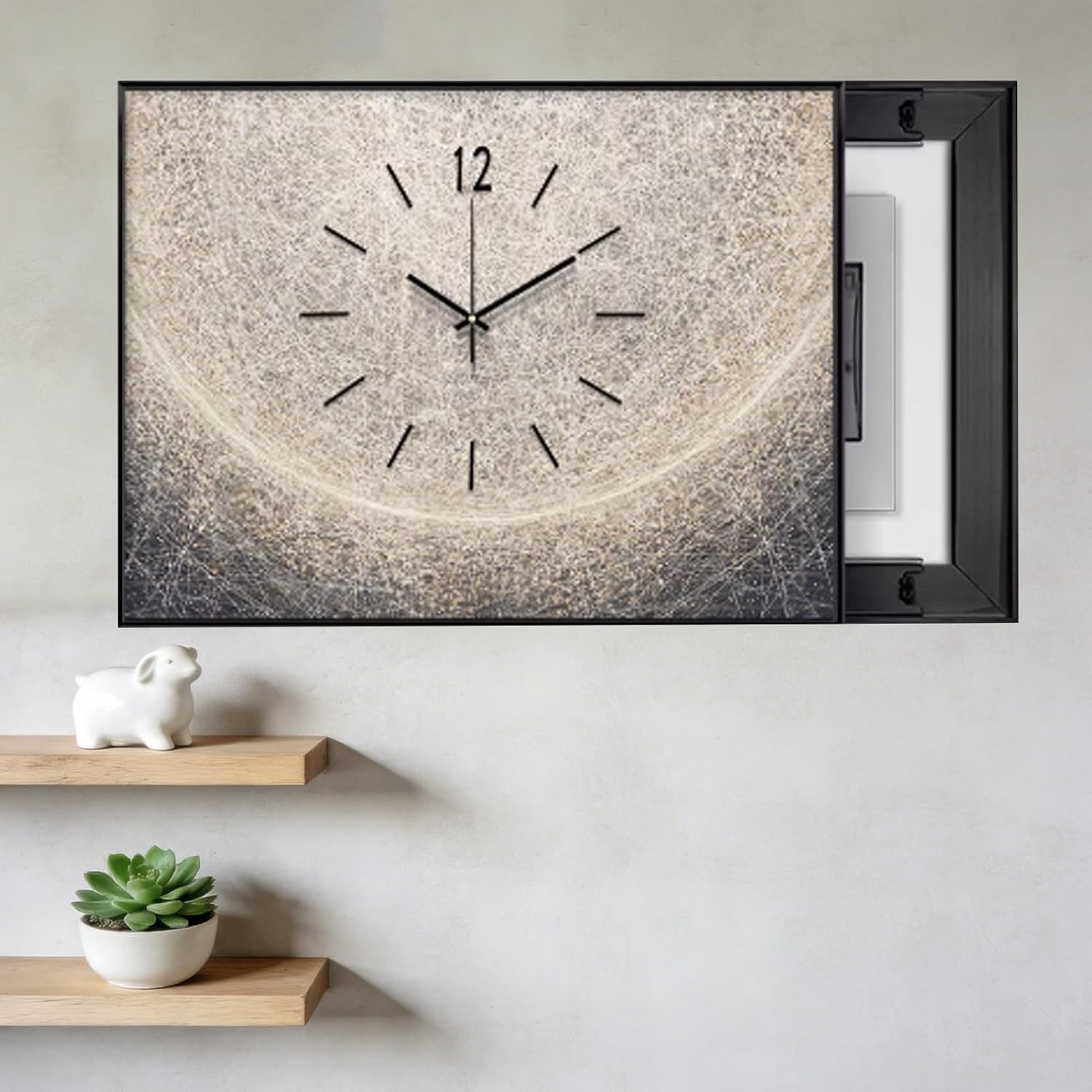 Indoor Breaker Box Cover with Clock, Decorative Electric Meter Box Panel for Hide/Decorative/Replacement, Contemporary Circuit Distribution Plate(B,55x45cm(21 5/8x17 3/4in))