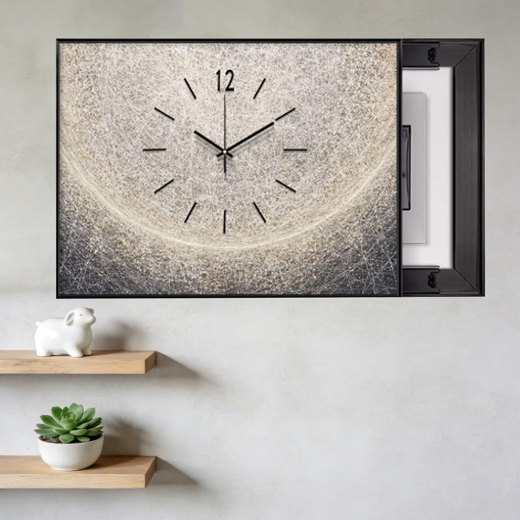 Indoor Breaker Box Cover with Clock, Decorative Electric Meter Box Panel for Hide/Decorative/Replacement, Contemporary Circuit Distribution Plate(B,60x45cm(23 5/8x17 3/4in))
