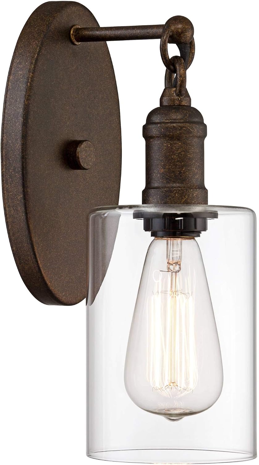 Franklin Iron Works Cloverly Rustic Farmhouse Industrial Wall Light Sconce LED Bronze Hardwired 11 3/4' High Fixture Clear Glass for Bedroom Bathroom Bedside Living Room Home Hallway Dining Kitchen