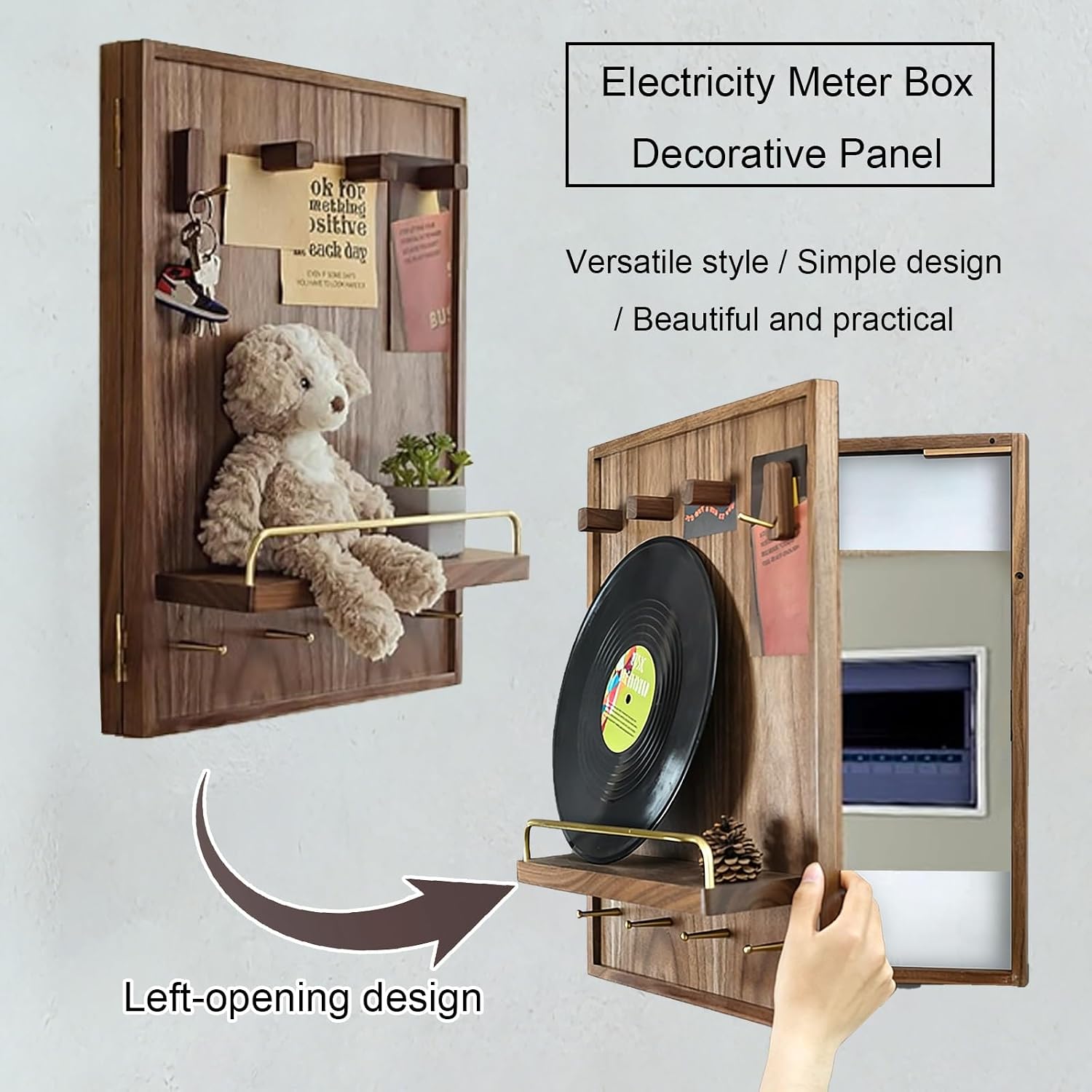 Modern Meter Box Cover with Shelf & Hooks, Wall Mounted Electrical Panel Cover, Flip-Up Meter Switch Box Decoration, for Home Office Bedroom(50 * 60cm/19.7 * 23.6in)