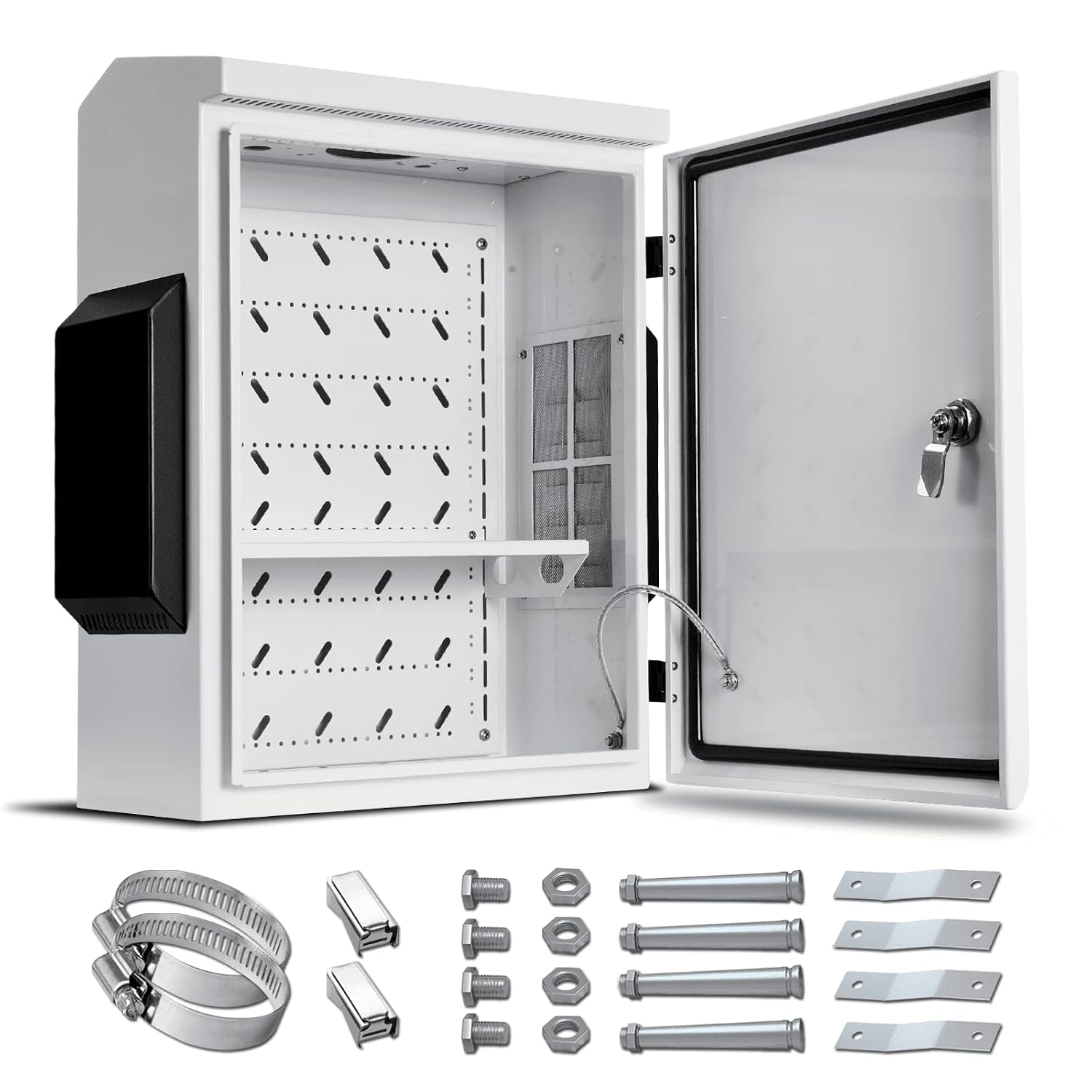 Outdoor Electrical Box, Cold-Rolled Steel Plate, Aluminum Alloy Back Beam, One-Piece Ventilation Design, IP65 Waterproof, Wall/Pole Mounted (19.6' x 15.7' x 7.9)