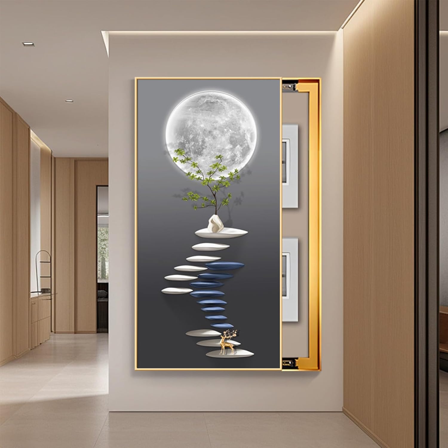 JHDXL Breaker Box Cover, Decorative Fuse Box Cover Cabinet, Poster Decorative Mural, Gold Frame Design, Various Styles Available(Gold2,70 * 140cm/27.6 * 55.1in)