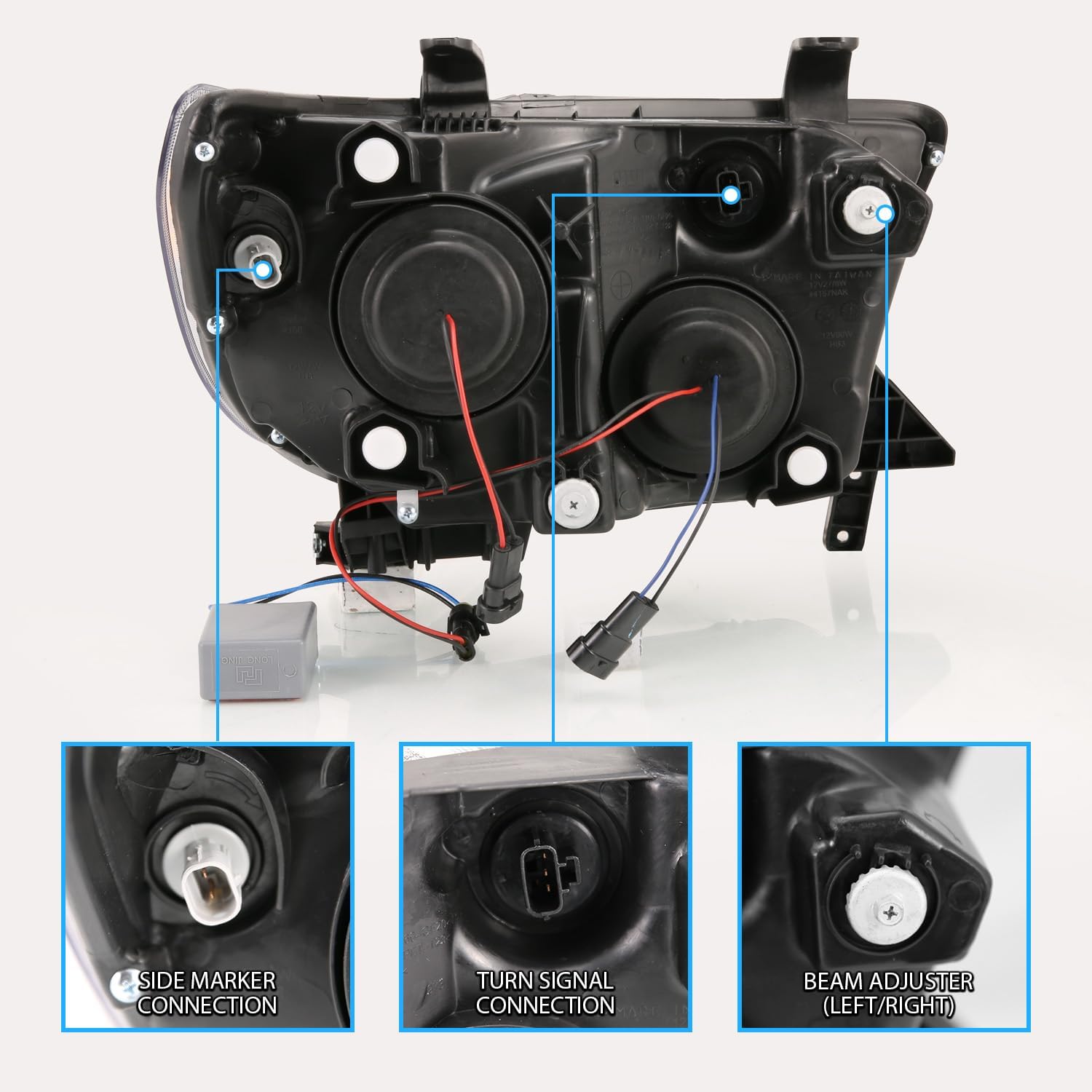 AmeriLite Replacement for 2007-2013 Toyota Tundra | 2008-2017 Sequoia Quad Projector w/High Power LED Tube & Signal Set - Passenger and Driver Side