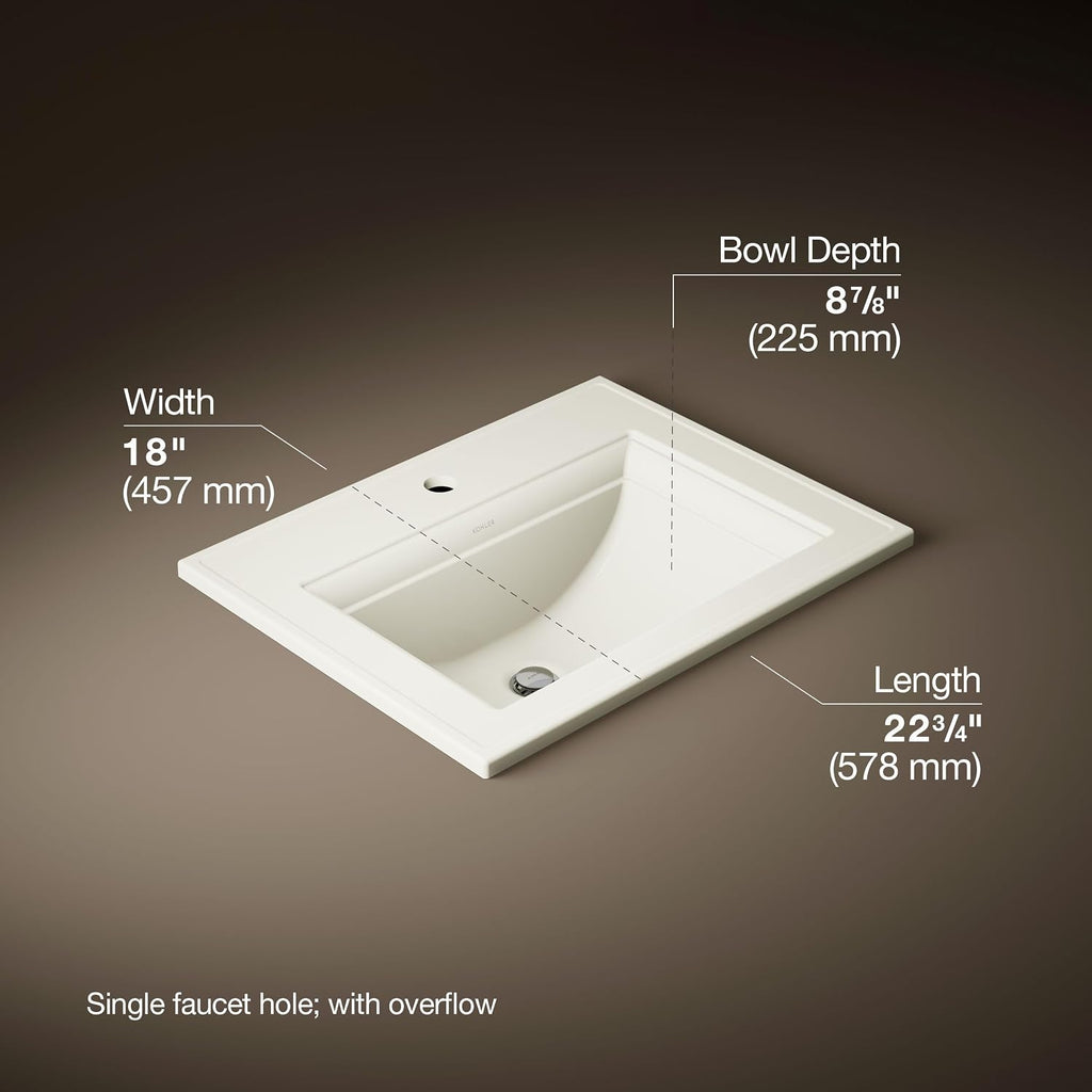 Kohler 2337-1-95 Memoirs® Stately 22-3/4' rectangular drop-in bathroom sink, Ice Grey