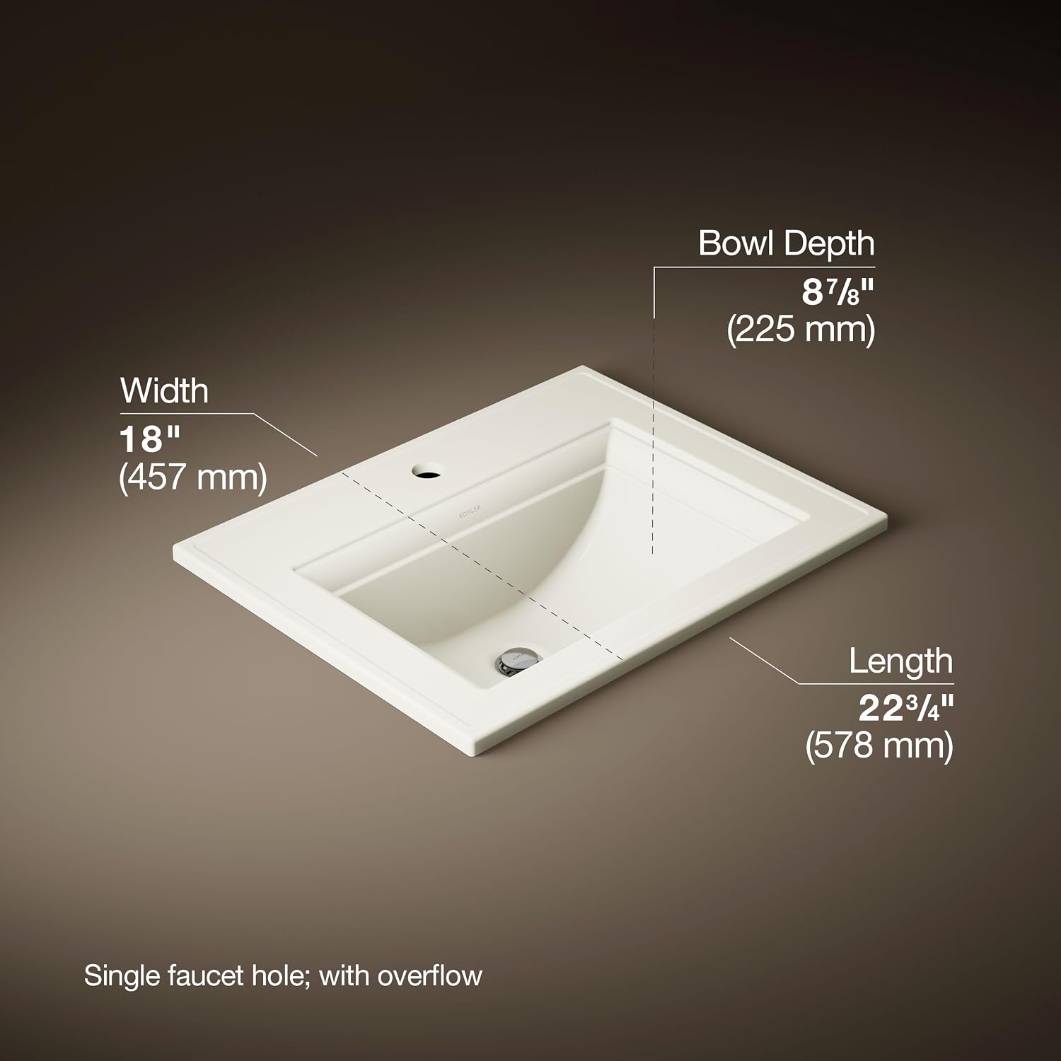 Kohler 2337-1-95 Memoirs® Stately 22-3/4' rectangular drop-in bathroom sink, Ice Grey