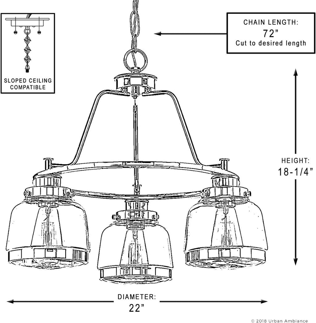 Urban Ambiance Luxury Industrial Chic Chandelier, Medium Size: 18' H x 22' W, with Art Deco Style Elements, Olde Bronze Finish and Clear Shade, UHP2533, Nottingham Collection