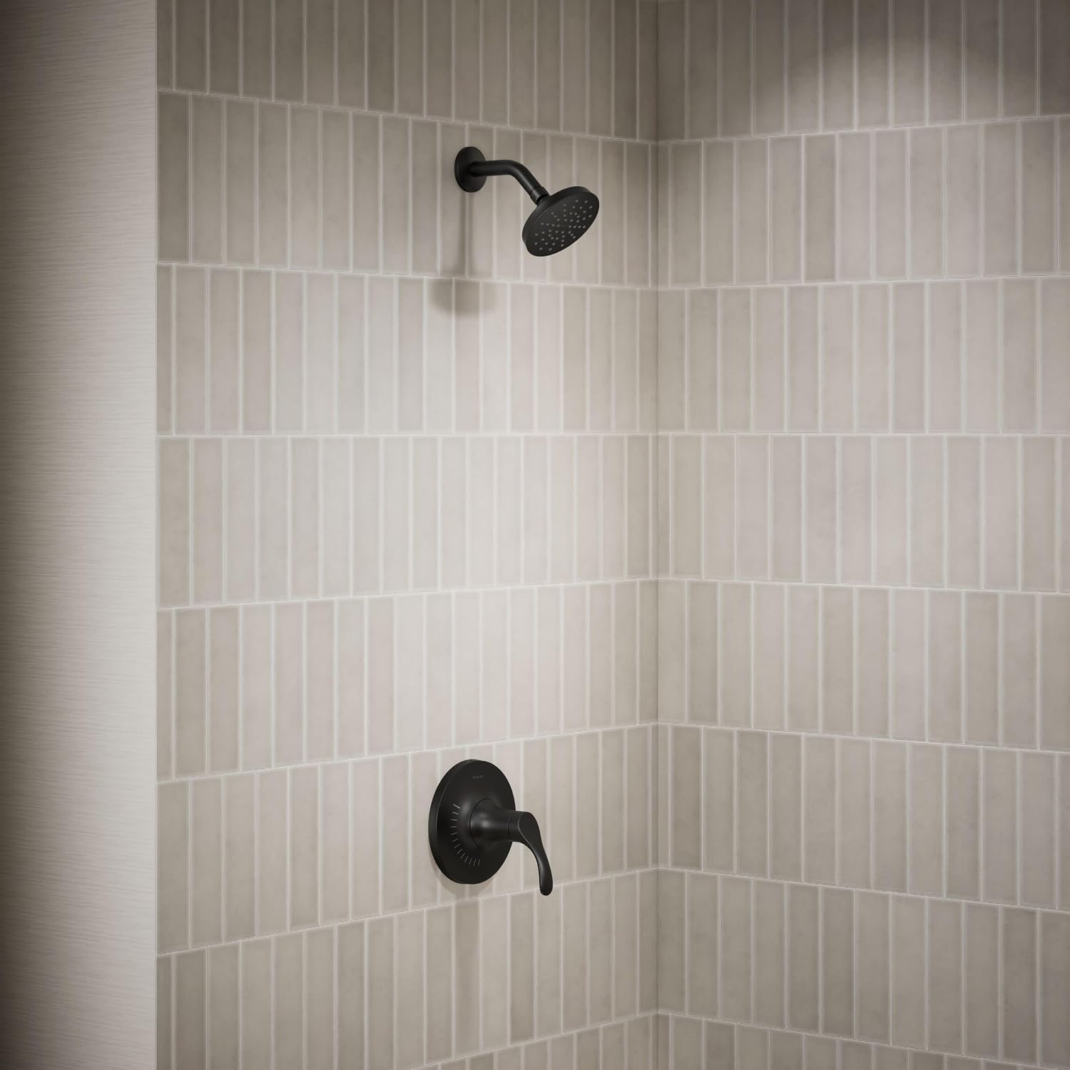 KOHLER TS27392-4G-BL Simplice Rite-Temp Shower Trim Set with Single-Function Showerhead 1.75 GPM, Includes Faceplace with Level Handle and Shower Arm and Flange, Matte Black