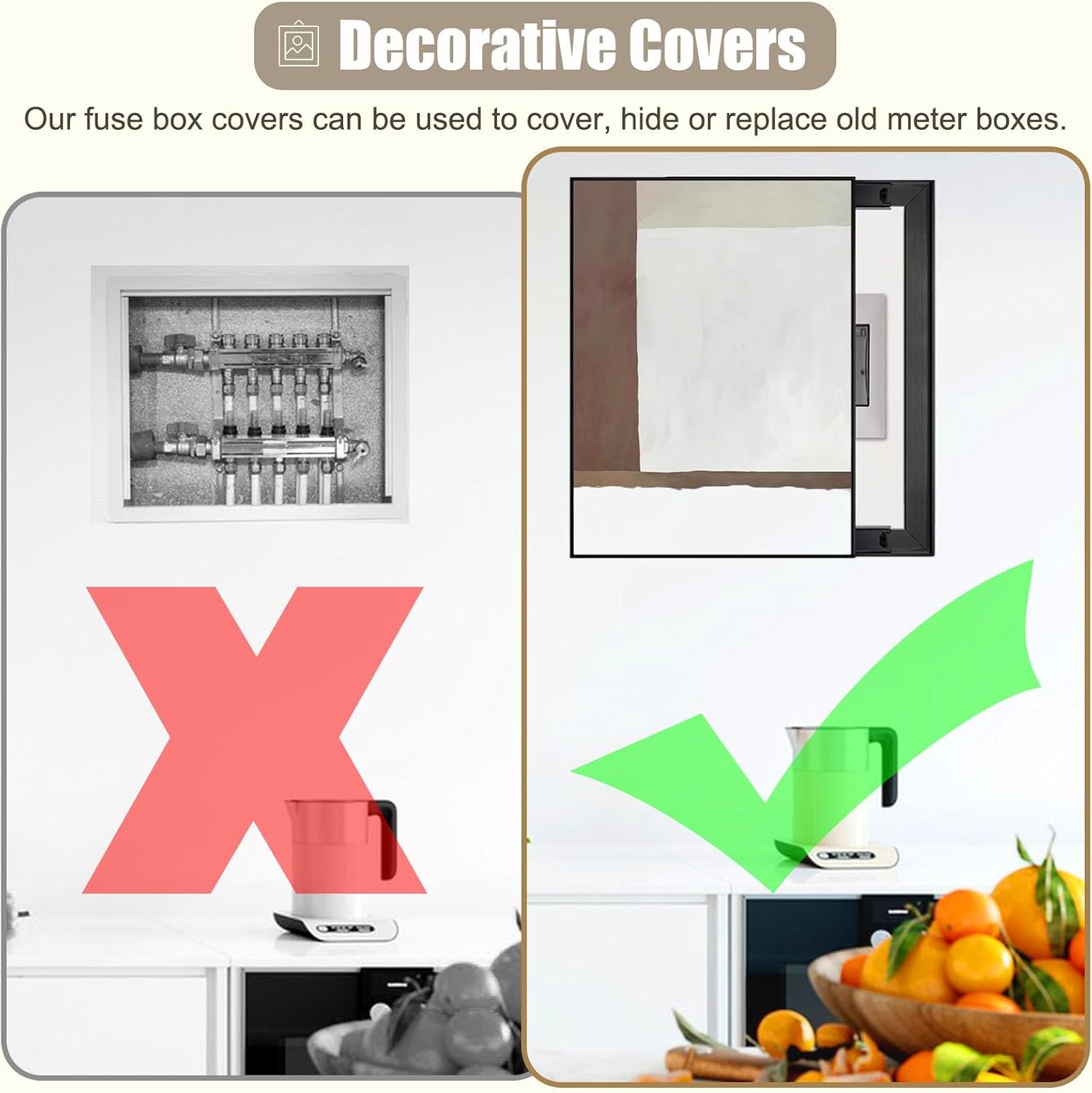 Wall Breaker Box Cover Art Tan, Decorative Electrical Panel Cover for Hide Fuse Box/Meter Box, Indoor Fuse Box Cover for Home/Kitchen(F,50x70cm(19 3/4x27 1/2in))