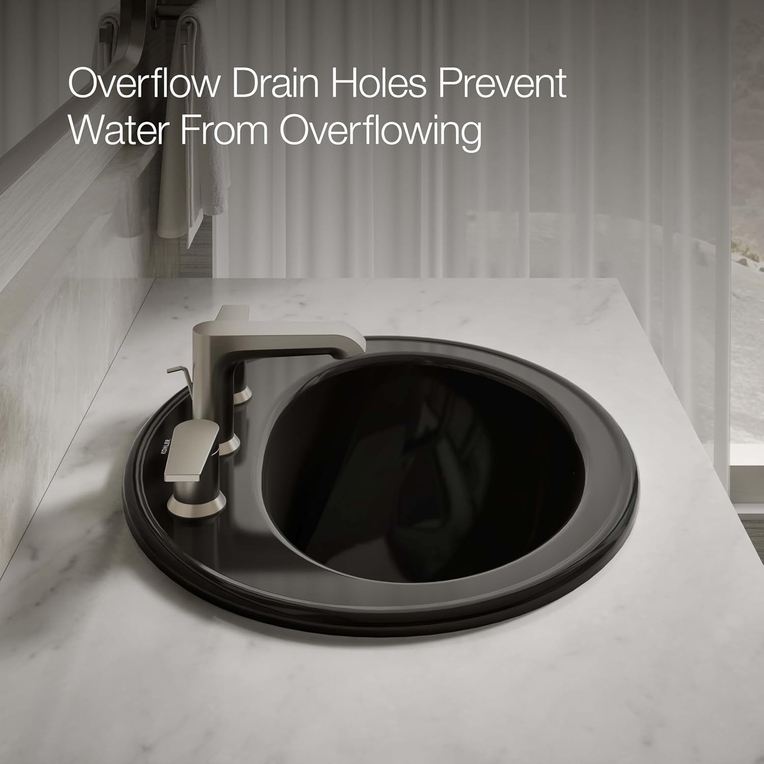 KOHLER K-2196-8-7 Pennington Self-Rimming Bathroom Sink, Black Black