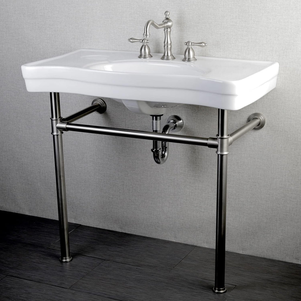 Kingston Brass KS1978AL Heritage Widespread Lavatory Faucet with Metal lever handle, Brushed Nickel