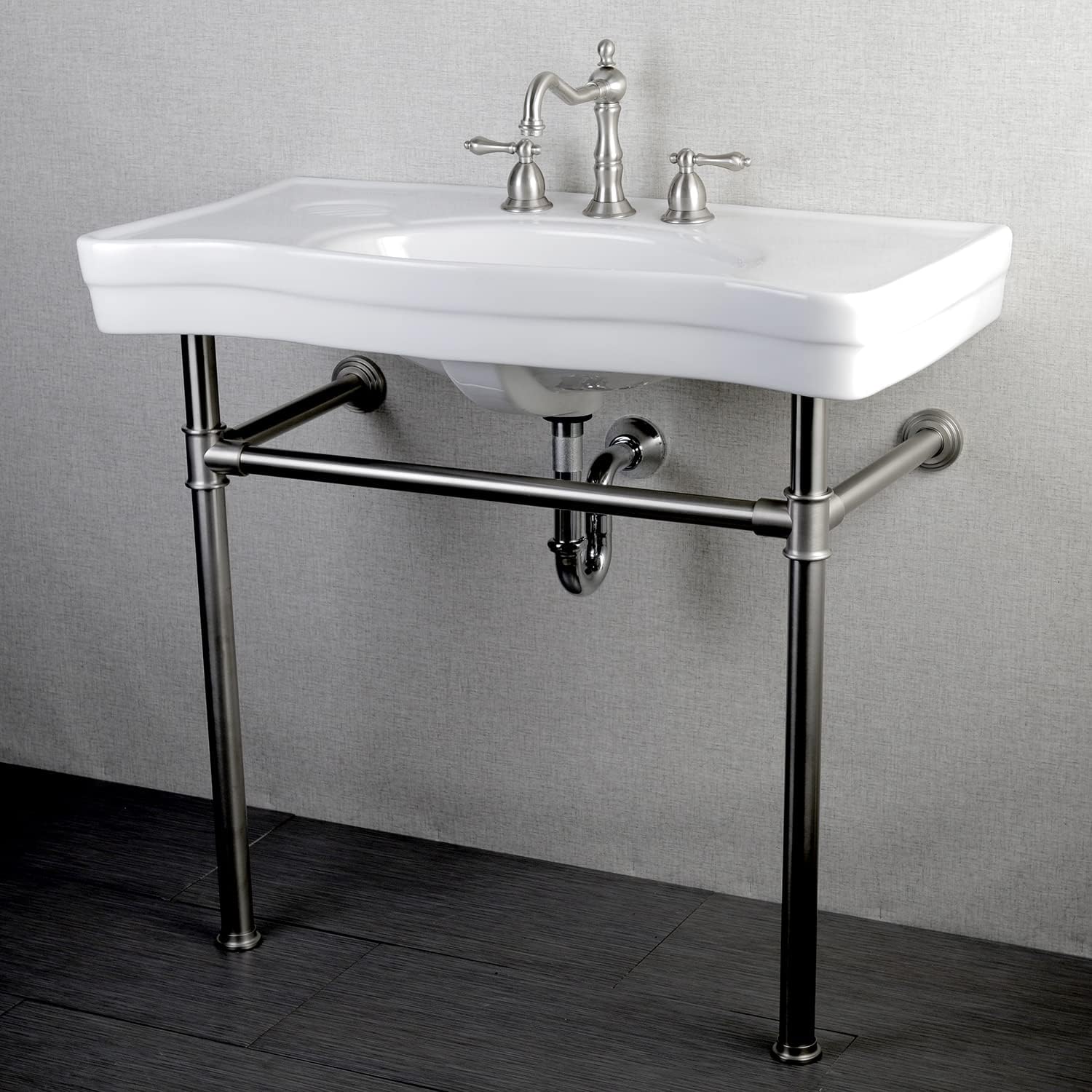 Kingston Brass KS1978AL Heritage Widespread Lavatory Faucet with Metal lever handle, Brushed Nickel
