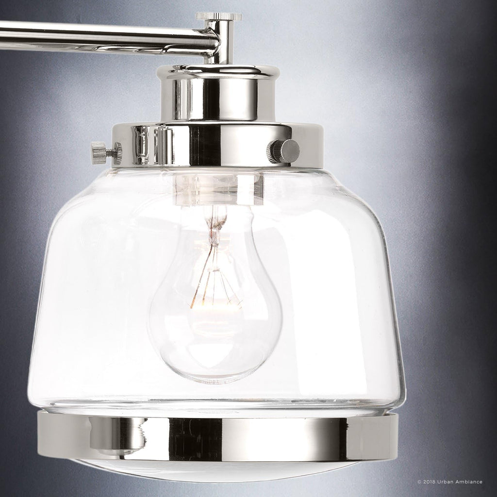Urban Ambiance Luxury Industrial Chic Bathroom Vanity Light, Large Size: 11.25' H x 26' W, with Art Deco Style Elements, Polished Nickel Finish, UHP2538, Nottingham Collection